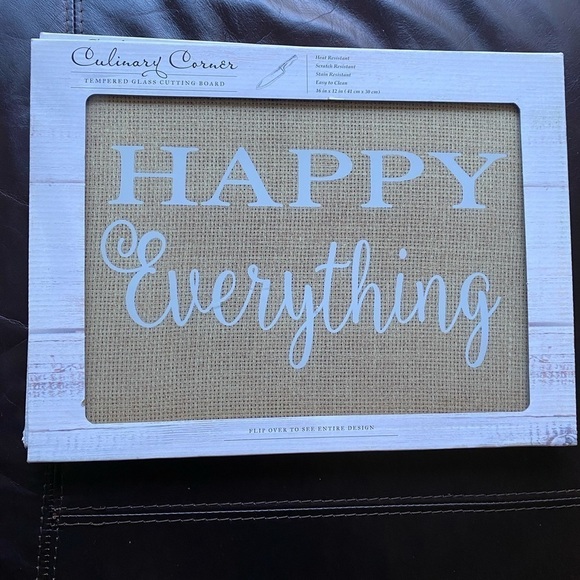 GLASS CUTTING BOARD 16x12 says HAPPY EVERYTHINg - Picture 2 of 12